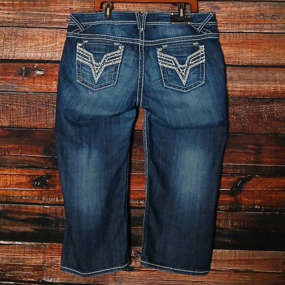 Vigoss Jeans Plus Size 20 Dublin Capri Low Rise Embellished Dark Denim Stretch - Picture 3 of 11